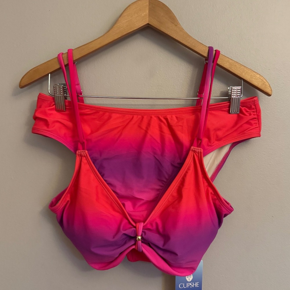 Cupshe Womens Neon Sunset Ombre Bikini Set Coral Red Purple Two Piece Swimsuit